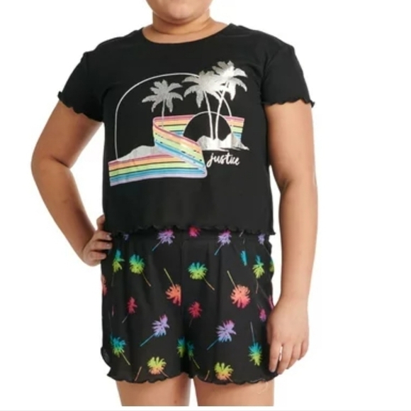 Justice Girls Rib Short Sleeve Tee And Pajama Short, 2-piece Sleep Set - Picture 3 of 5